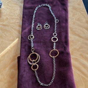 Premier Designs Elegant Silver and Gold Plated Circular Necklace and Earring Set